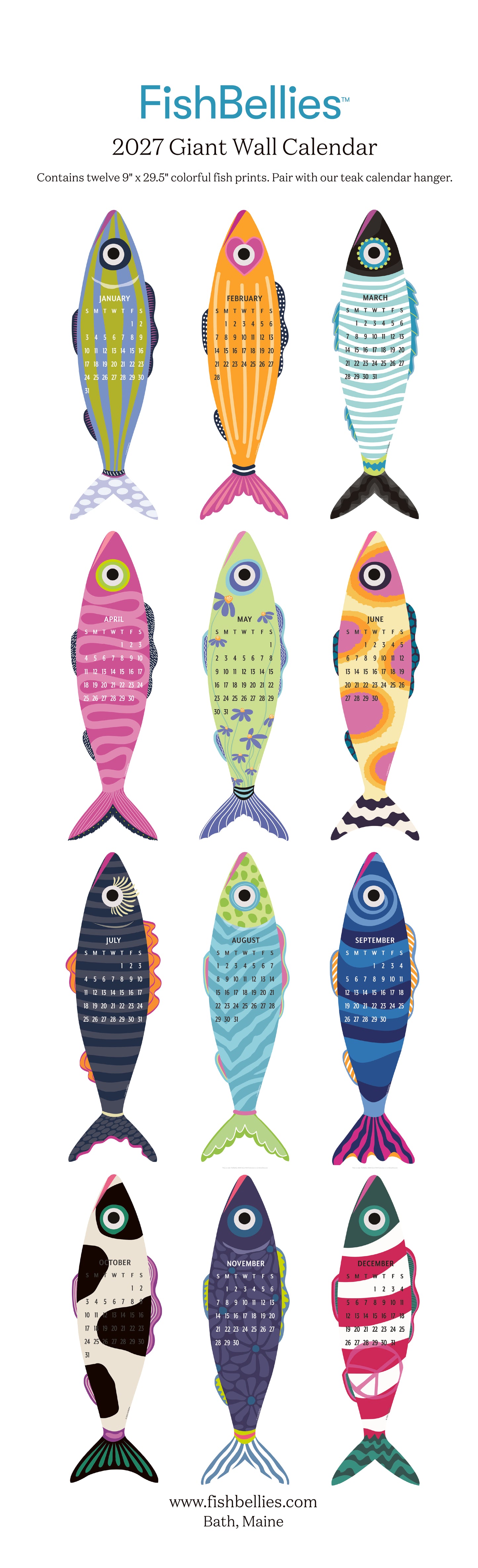2027 Giant Fish Wall Calendar - REFILL ONLY/Hanger sold separately
